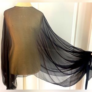 Chloe black sheer balloon- sleeve tie detail blouse